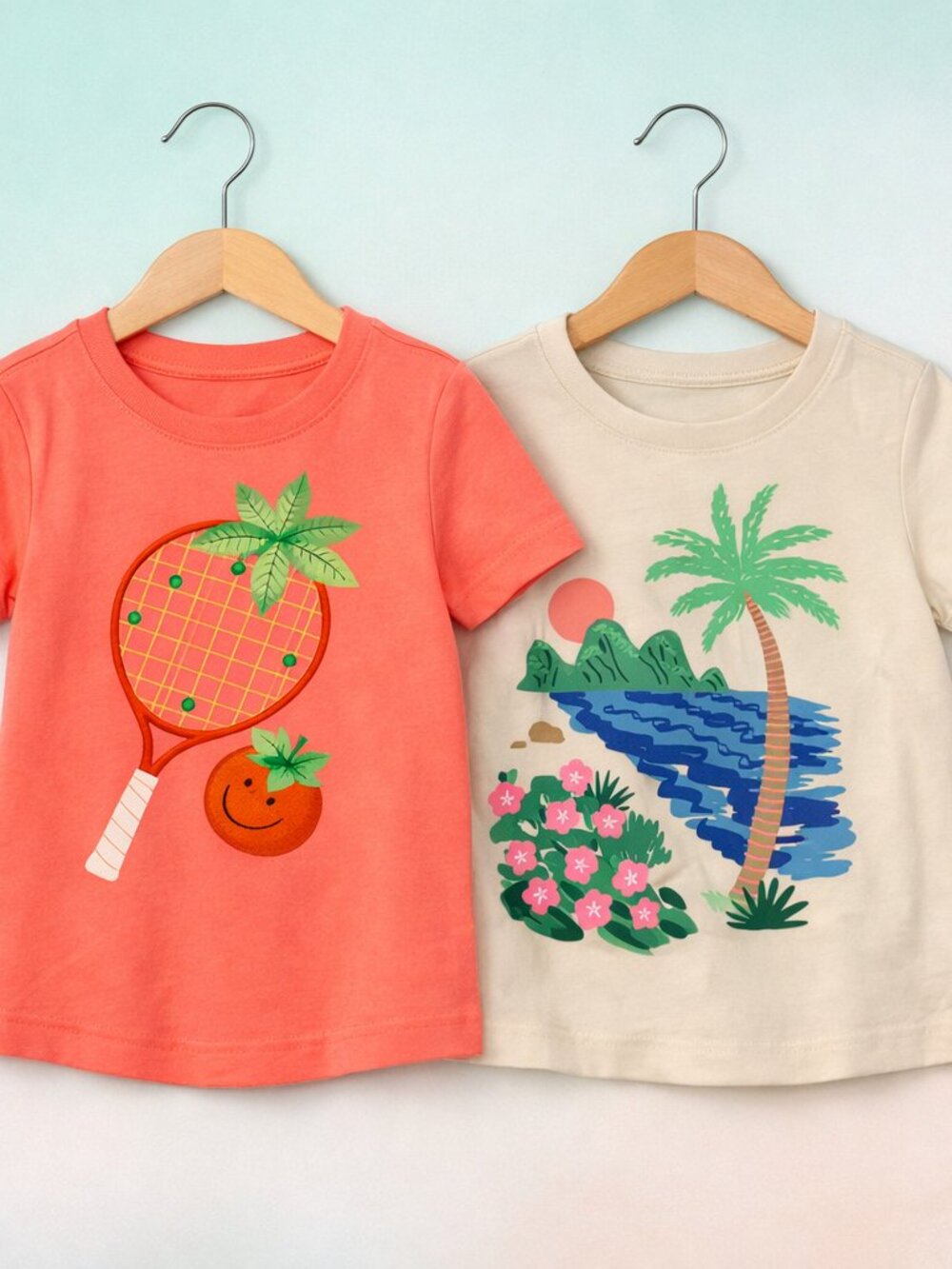 Cat & Jack Toddler Girl 5T Graphic Tee Bundle – Coral Tennis + Tropical Scene